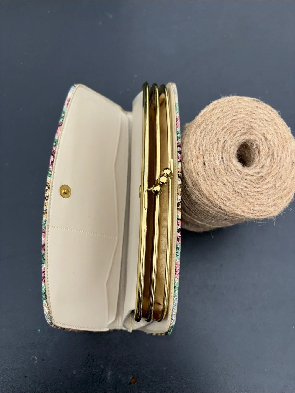 Vintage Tapestry Clutch wallet featuring a classic 18Th-Century Courting Scene